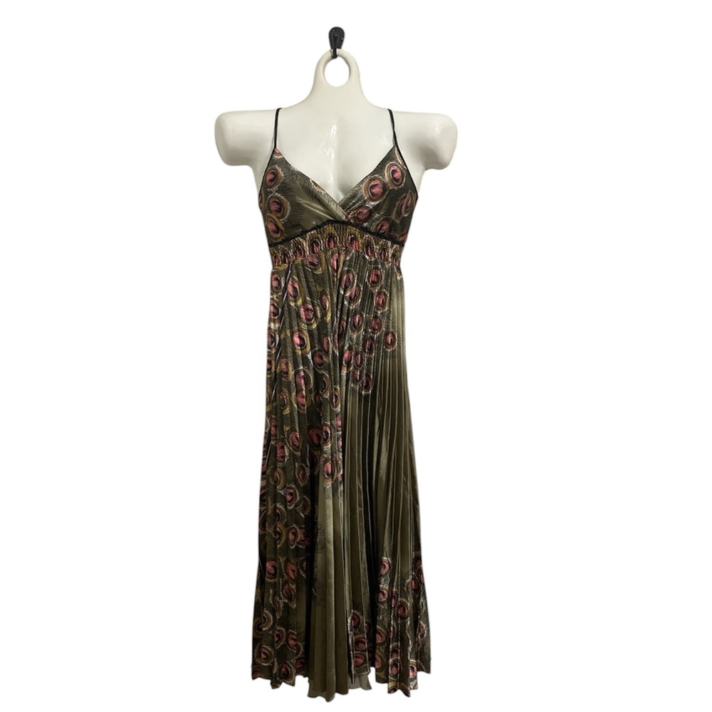 Vintage Y2K Step in Style gold pleated peacock dress